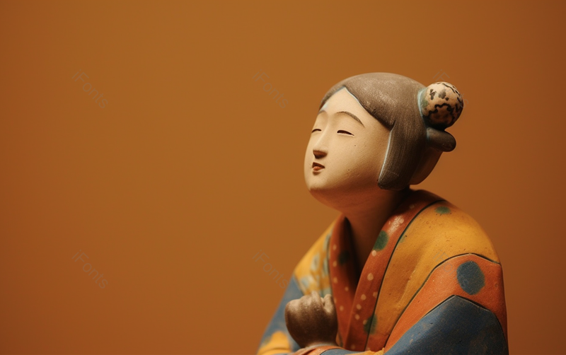 文化遗产橙色背景唐侍女陶俑,高清,摄影图,摄影图片,图片大全,摄影图免费下载